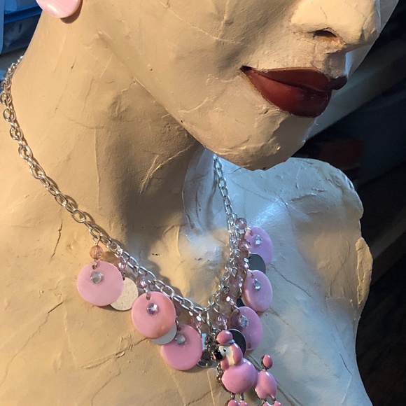 OOAK Necklace/Earrings Set~Pink Enamel Poodle Dog Pendant~Barbiecore~Coquette - Picture 8 of 12